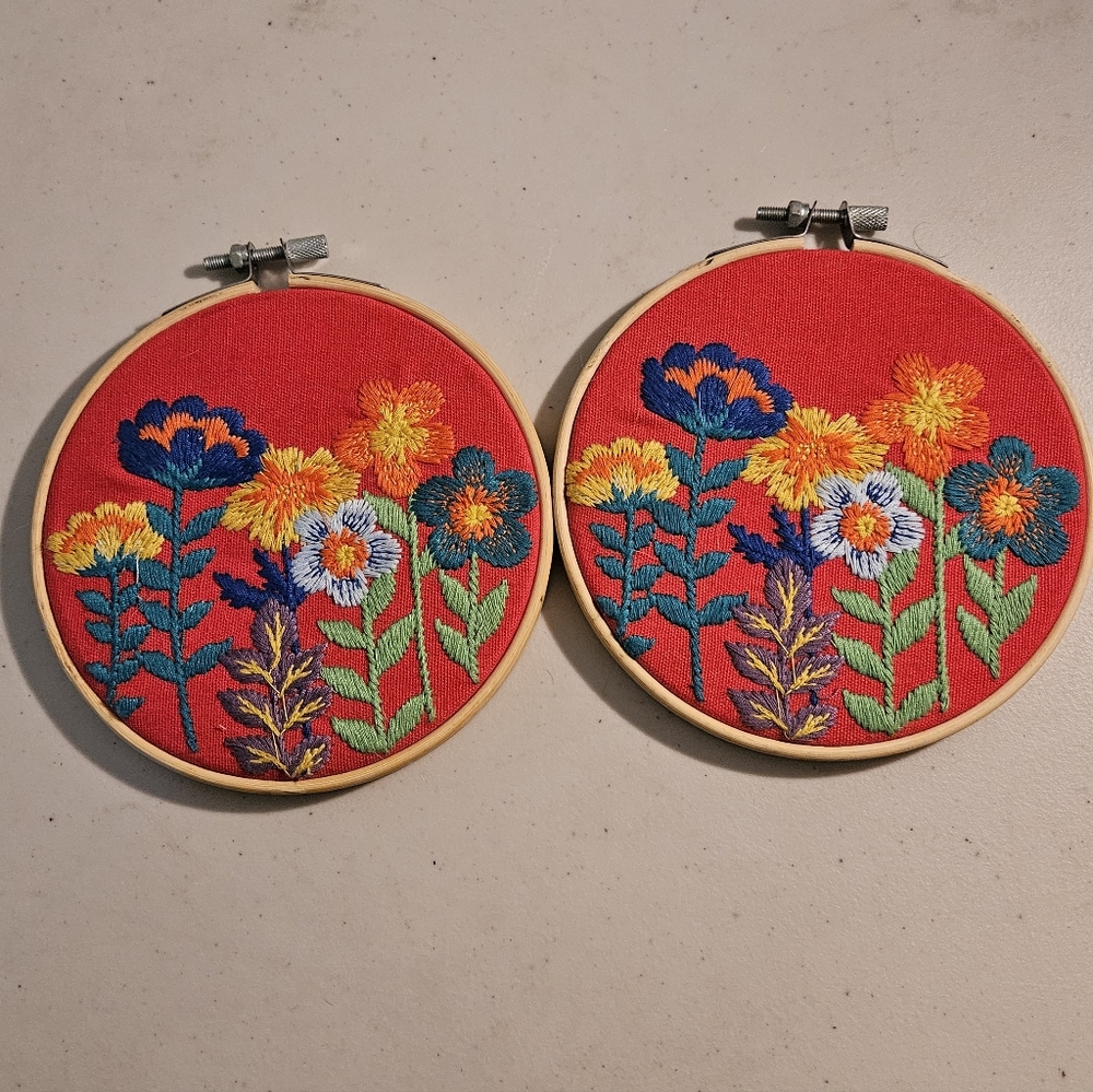 Set of Pioneer Woman Colorful Floral Embroidery Hoop Art